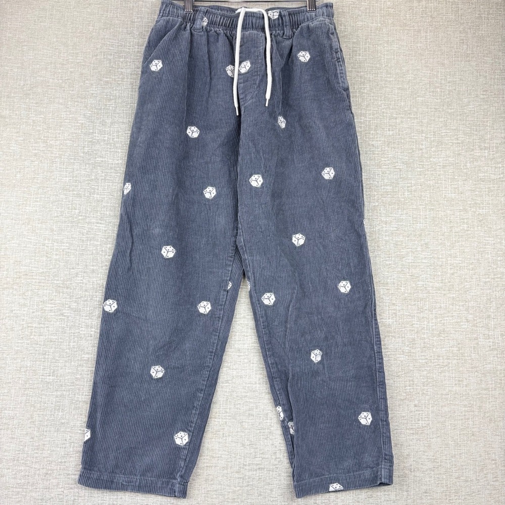 Urban Outfitters Women's Small Dice Embroidered Corduroy Pants Blue Gray